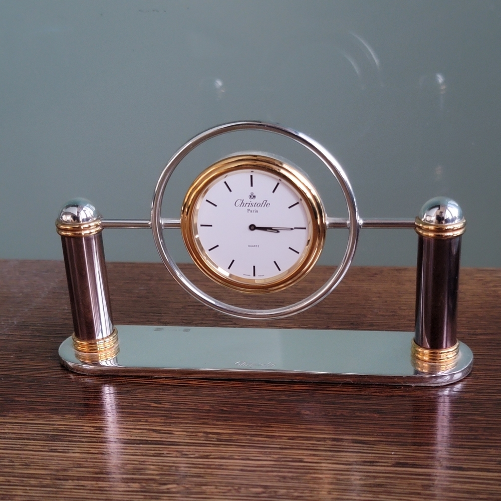 Vintage Christofle Silver Plated Art Deco Desk Clock